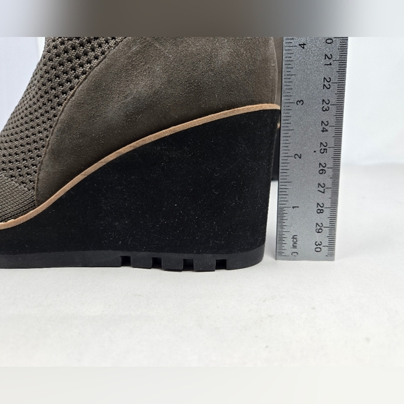 Eileen Fisher Wedge Boots Sz 6.5 & 8  London Knit'Leather Rye Brown Knit Stretch - Picture 4 of 13